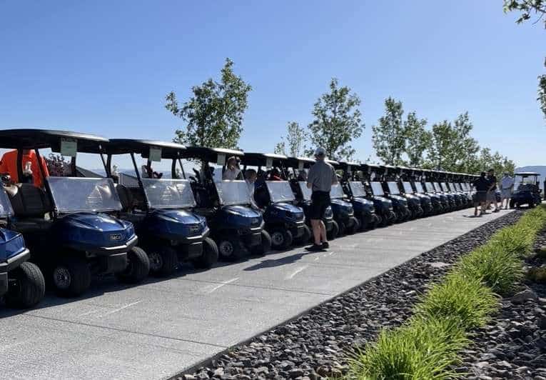 Row of golf carts at a course