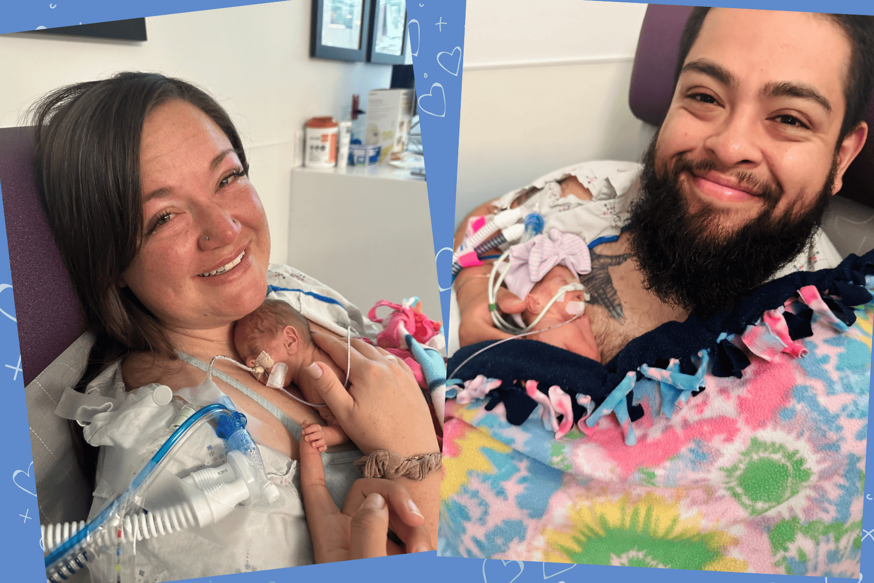 Photos of Lauren and Ruben holding baby Ruby